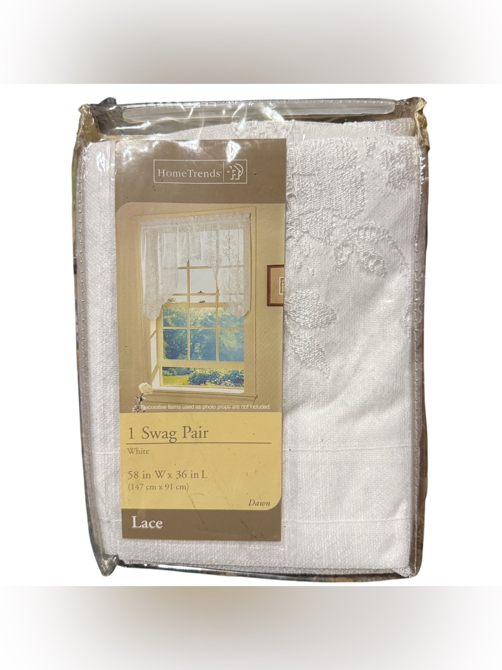 Home Trends Lace 1 Swag Pair Window White 58”x36” Dawn